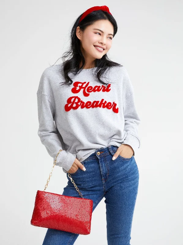 Shiraleah "Heart Breaker" Sweatshirt, Grey by Shiraleah Hoodie with Lace Feminine Delicate