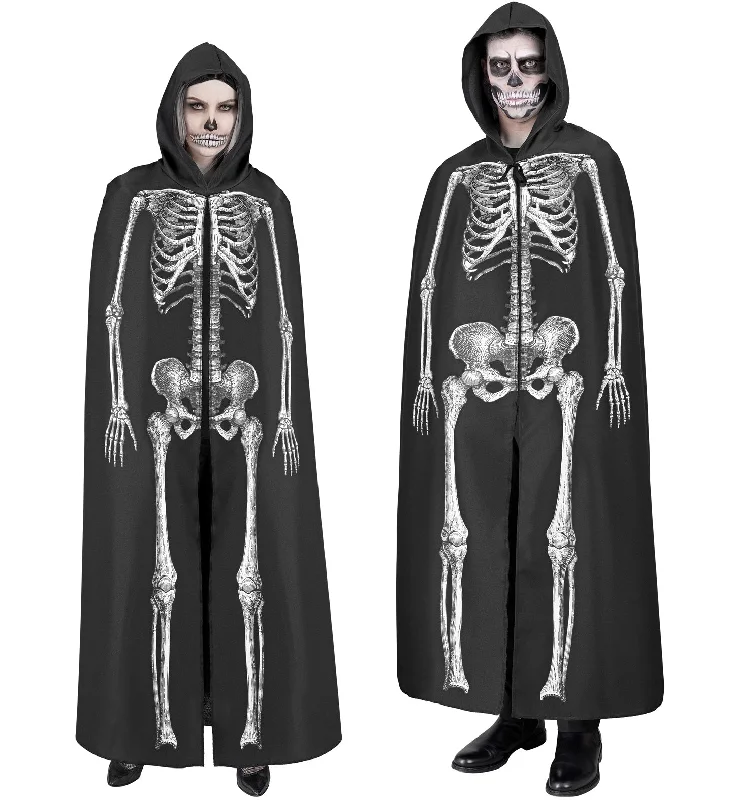 Skeleton Hooded Cape Hoodie with Belted Waist Structured Tailored