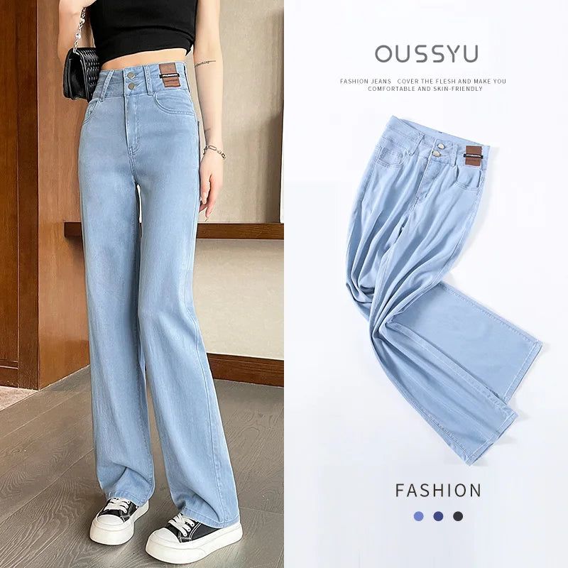 Summer Ultrathin Lyocell Women's Jeans High Waist Straight Fashion Pants Streetwear Trendy Low-Rise Slim Jeans