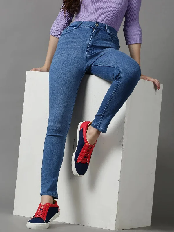 Women's Blue Solid Skinny Fit Denim Jeans-GZ-5280-Blue Elegant Bootcut Fit Jeans