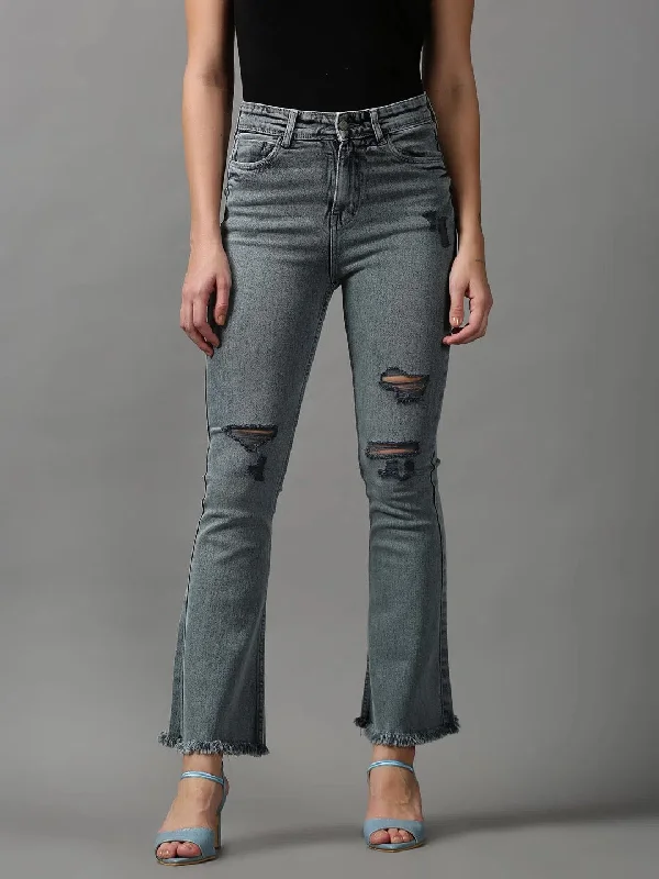 Women's Grey Solid Bootcut Denim Jeans-GZ-5279-Grey Stylish Shredded Denim Jeans