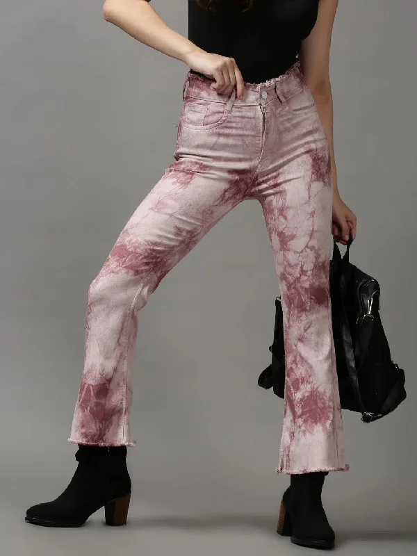 Women's Mauve Solid Bootcut Denim Jeans-GZ-5139-Mauve Fashionable Raw Edge Jeans