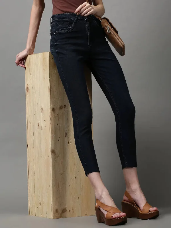 Women's Navy Blue Solid Skinny Fit Denim Jeans-GZ-5189-2-Navyblue Fashionable Jeggings Style Jeans