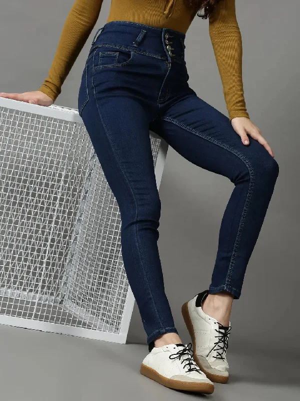 Women's Navy Blue Solid Skinny Fit Denim Jeans-GZ-5283-Navyblue Comfortable Stretch Denim Jeans