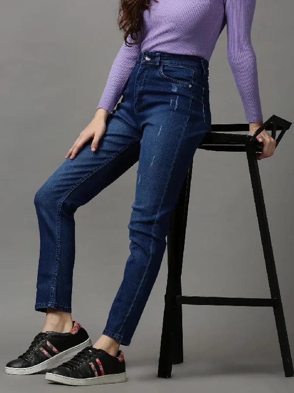 Women's Navy Blue Solid Skinny Fit Denim Jeans-GZ-5340-Navyblue Chic Faded Blue Jeans