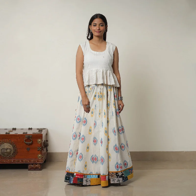 White - 24 Kali Cotton Pochampally Ikat Skirt with Border 13 wool skirt sturdy