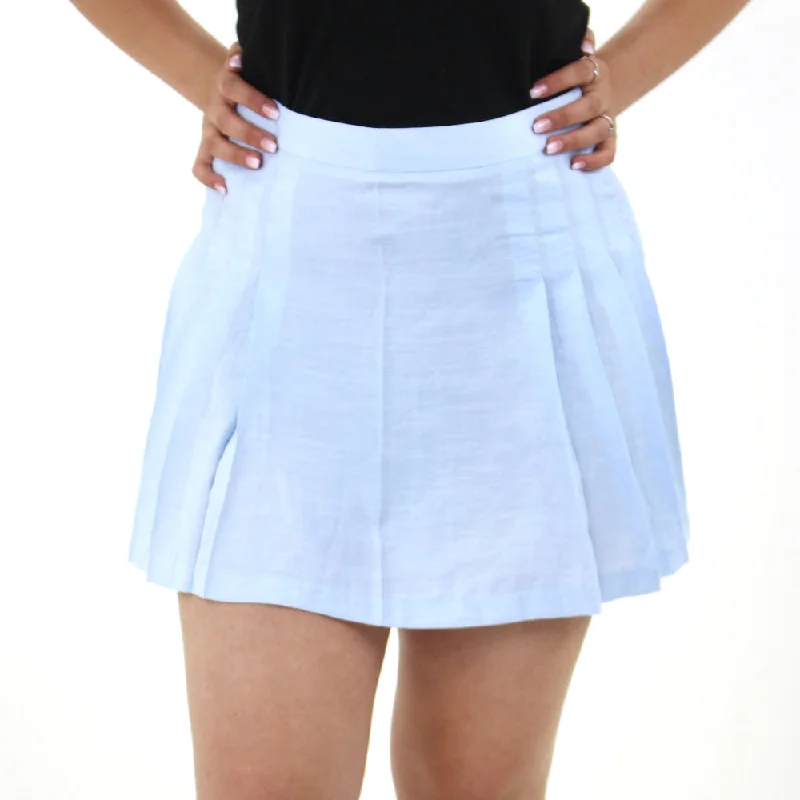 Women's Pleated Solid Skirt,Light Blue elastic waist skirt