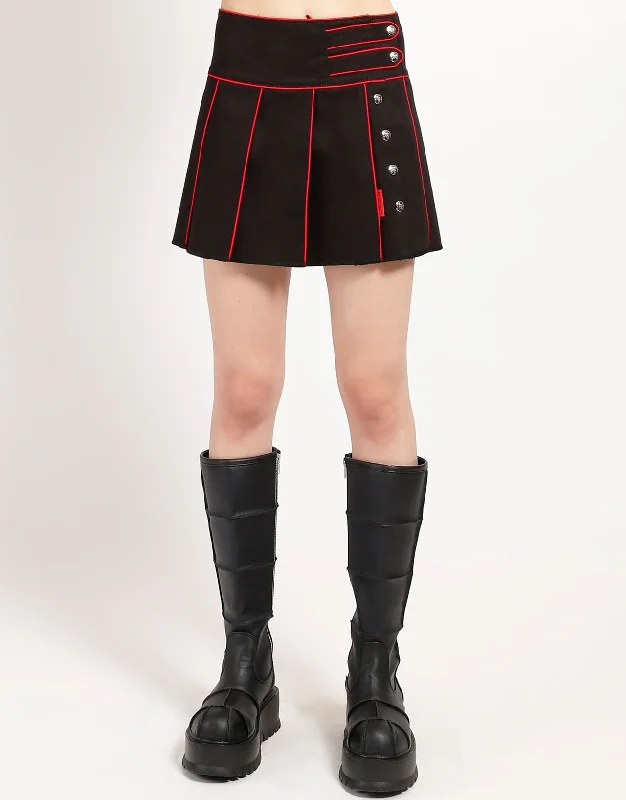 BAND PLEATED SKIRT RED wool skirt sturdy