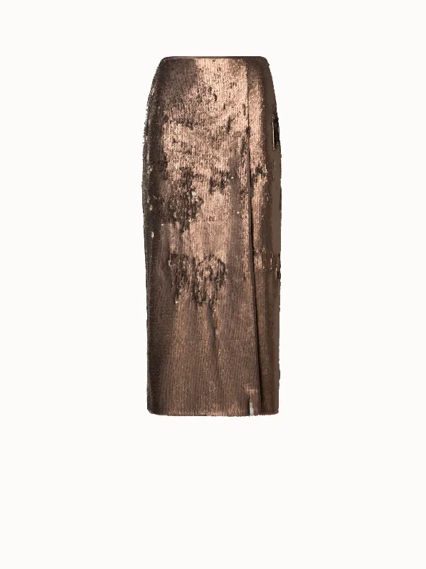Bi-Color Sequin Jersey Pencil Skirt with Side Slit leather skirt modern