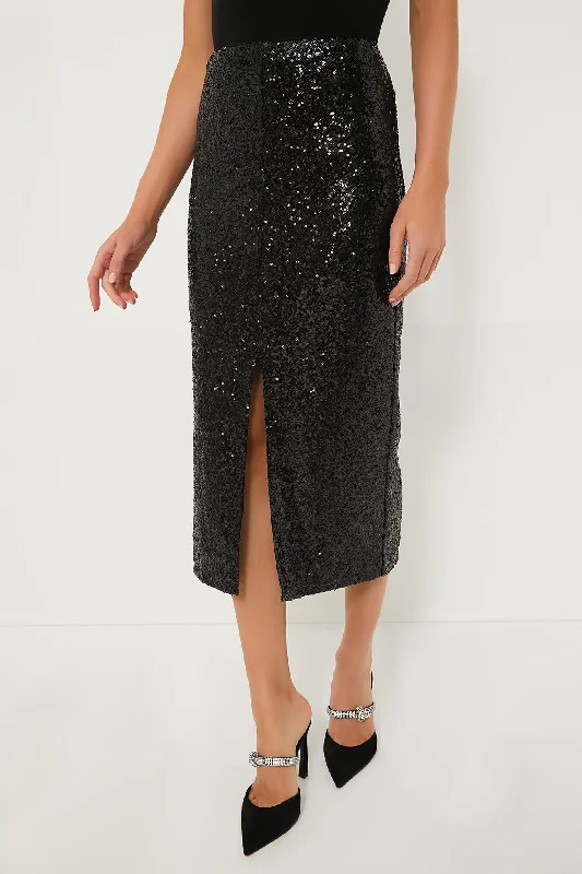 Black Sequin Caterina Midi Skirt slim fit skirt