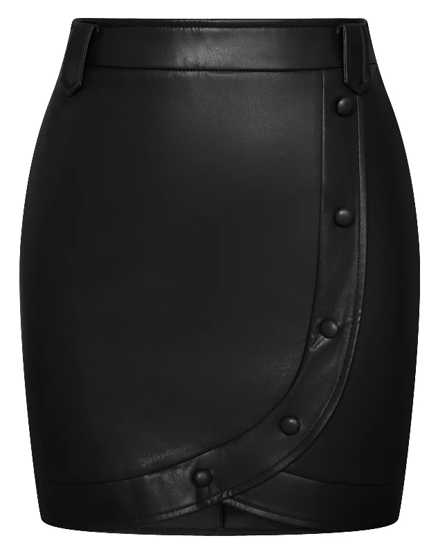 BP Women Vintage Imitated Leather Skirt Elastic Waist Mid-Thigh Bodycon Skirt corduroy skirt cozy