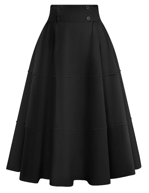 BP Women Vintage Tiered Swing Skirt Elastic Waist Mid-Calf Flared A-Line Skirt lightweight skirt design