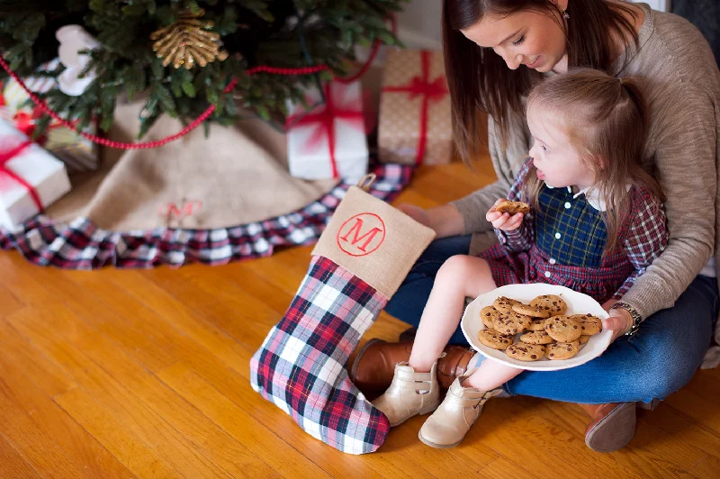 Burlap & Plaid Ruffled Holiday Tree Skirt corduroy skirt textured