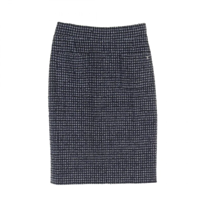 Chanel Silk Fabric Skirt Navy Multi P37736 zip skirt side