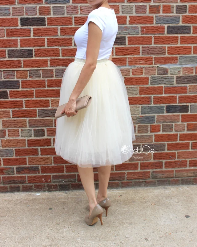 Claire Champagne Soft Tulle Skirt - Below Knee Midi maxi skirt elegant