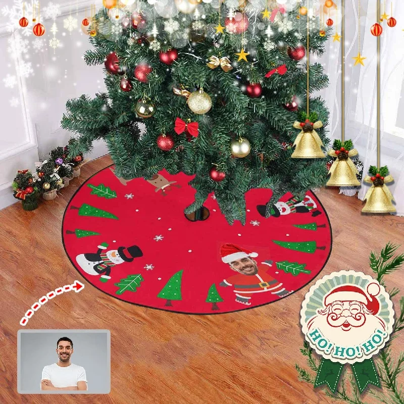 Custom Face Cute Santa Christmas Tree Skirt corduroy skirt cozy
