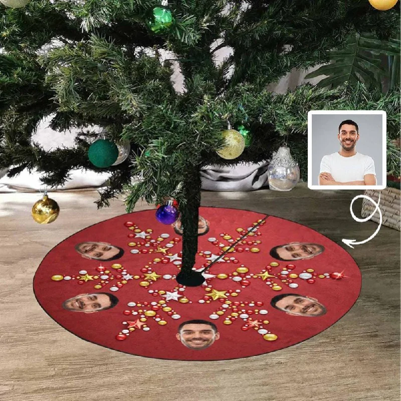Custom Face Red Snowflake Christmas Tree Skirt wool skirt warm