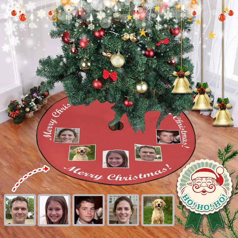Custom Photo Merry Christmas Red Christmas Tree Skirt velvet skirt sumptuous