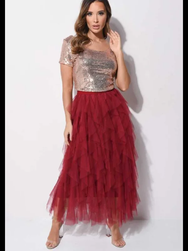 TANDUL  Women Solid A-line Maroon Skirt velvet skirt luxurious