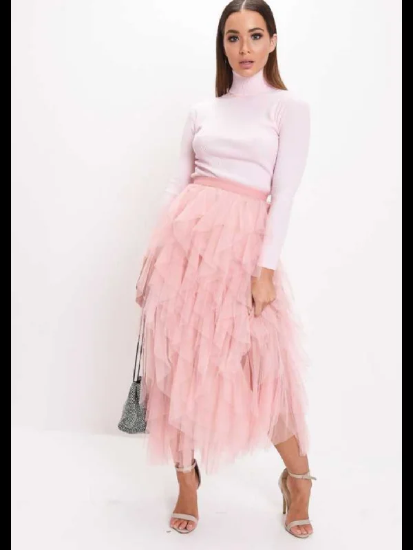 TANDUL  Women Solid A-line Pink Skirt linen skirt breathable
