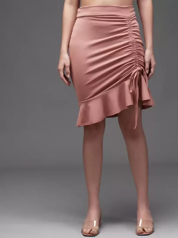 TANDUL  Women Solid Asymetric Pink Skirt chiffon skirt flowing