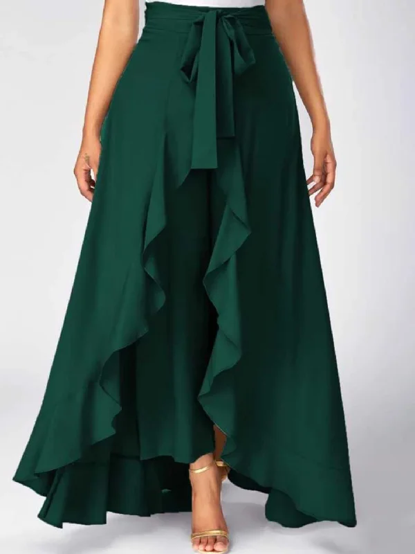 TANDUL  Women Solid Flared Dark Green Skirt chiffon skirt lightweight