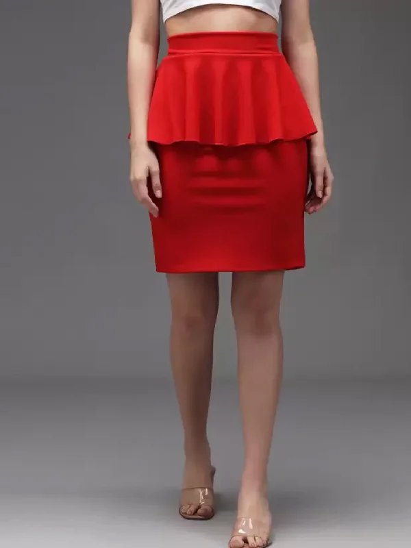 TANDUL  Women Solid Flared Red Skirt denim skirt casual