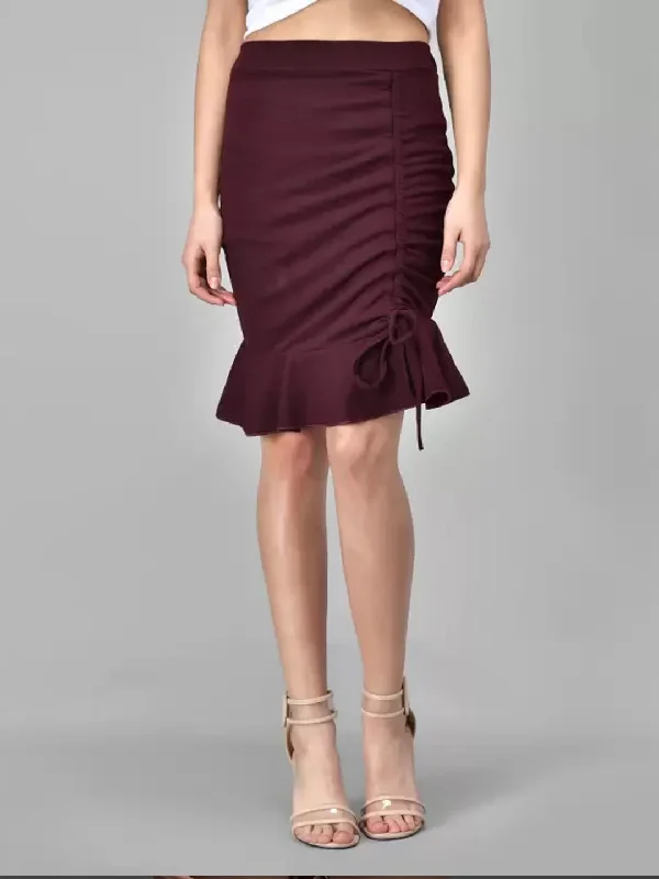 TANDUL  Women Solid Pencil Maroon Skirt zip skirt side
