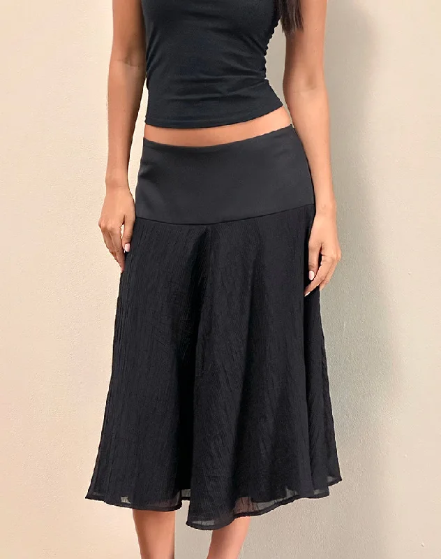 Diera Satin Chiffon Midi Skirt in Black velvet skirt sumptuous