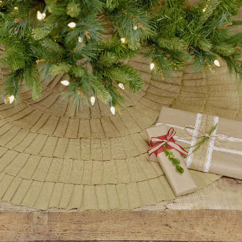 Festive Natural Burlap Ruffled Christmas Tree Skirt 48 VHC Brands linen skirt airy