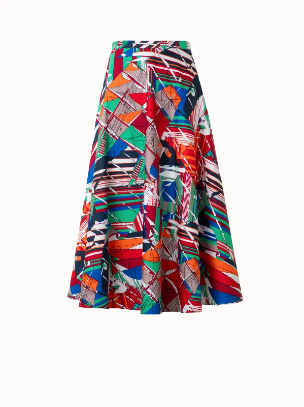 Flared Midi Skirt in Cotton with Sea Clipper Print silk skirt elegant
