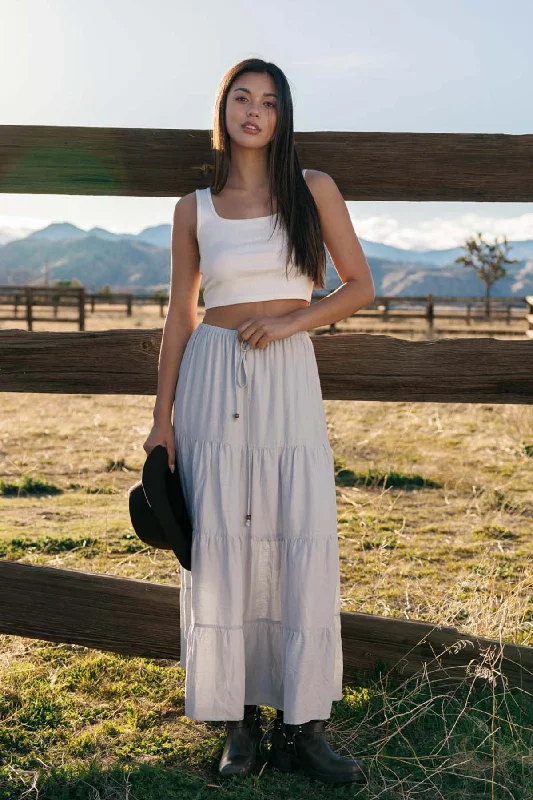 Flowy Tiered Maxi Linen Skirt - Light Grey cashmere skirt soft