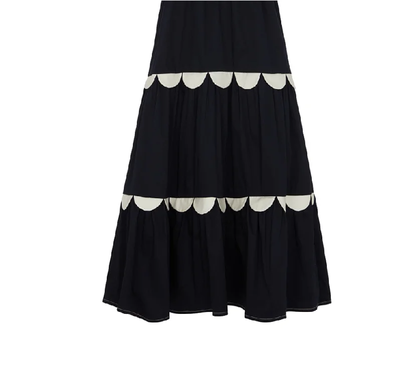 Francesca Scallop Skirt Navy asymmetrical skirt cut