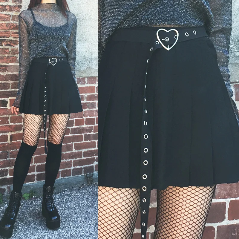 Kawaii Goth-heart belt skirt silk skirt smooth