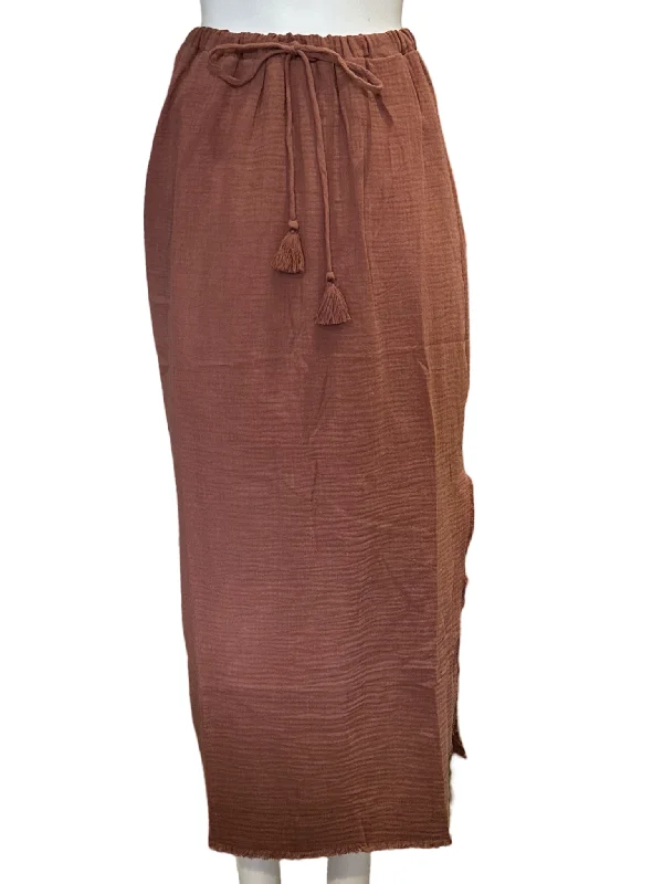 Fringe Side Slit Skirt / Autumn Leaves denim skirt casual