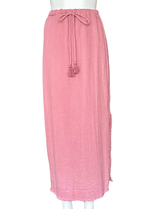 Fringe Side Slit Skirt / Blush Pink ruffled skirt detail