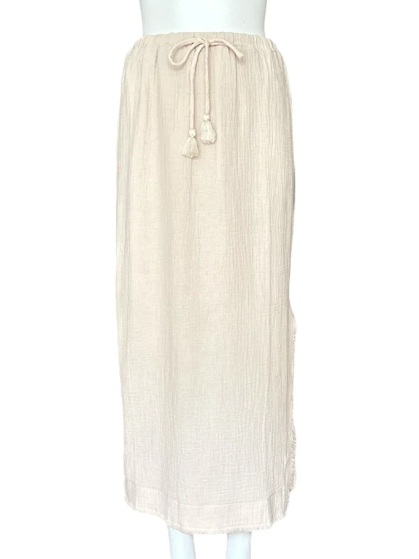 Fringe Side Slit Skirt / Ivory casual skirt length