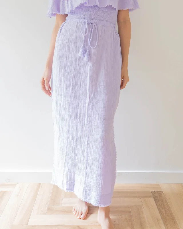 Fringe Side Slit Skirt / Lavender leather skirt refined
