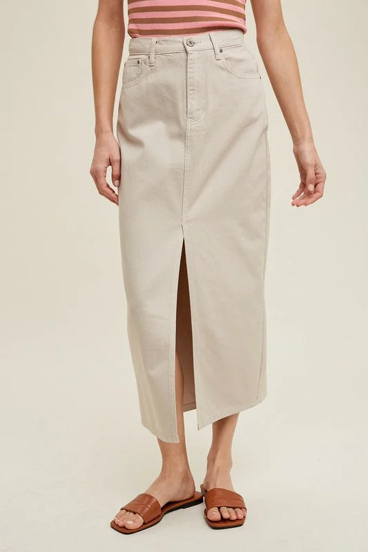 Front Slit Denim Midi Skirt linen skirt airy