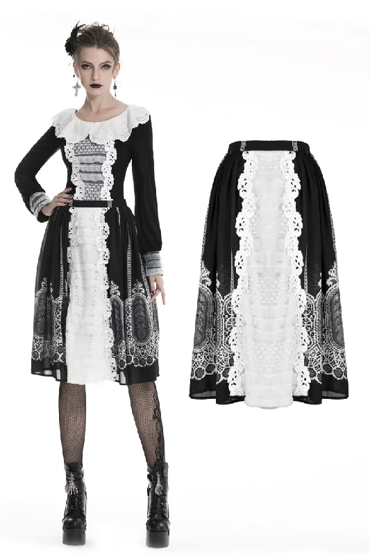 Gothic lolita Black and white skirt  KW153 wool skirt breathable