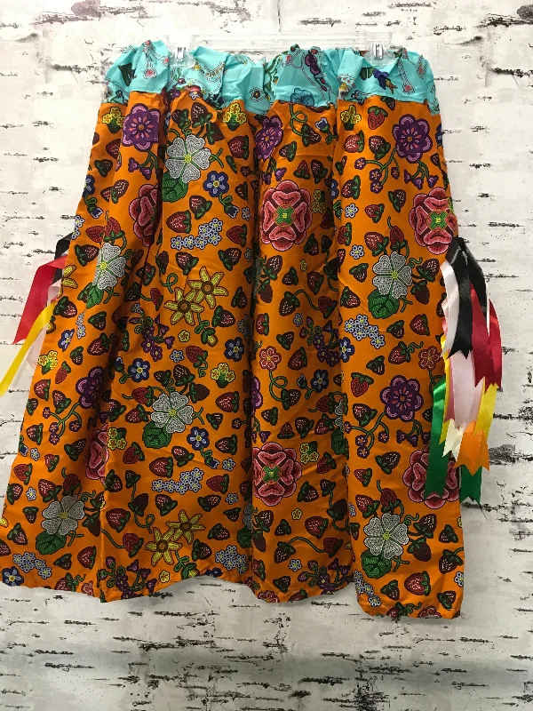 Handmade Orange Berry Pop & Turquoise Beaded Floral Animals Trim Ribbon Skirt midi skirt versatile