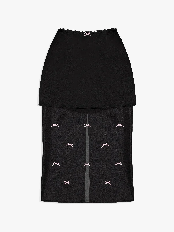 Harper Bow Tiered Skirt - Black Pink Bow pencil skirt chic