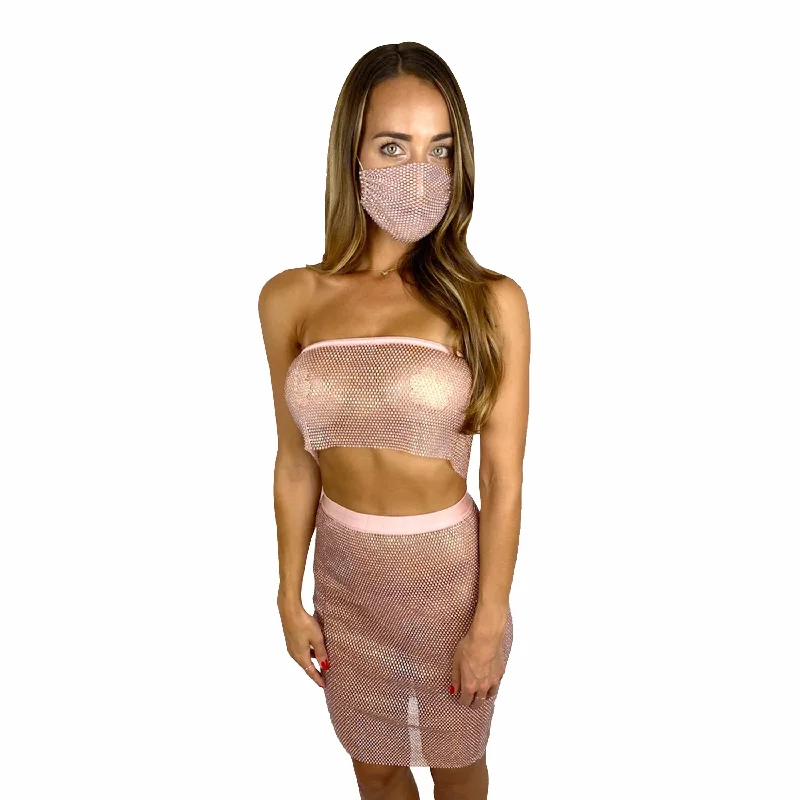 $$$ Honey Rose Gold Pink Mesh Jewel Skirt cashmere skirt plush