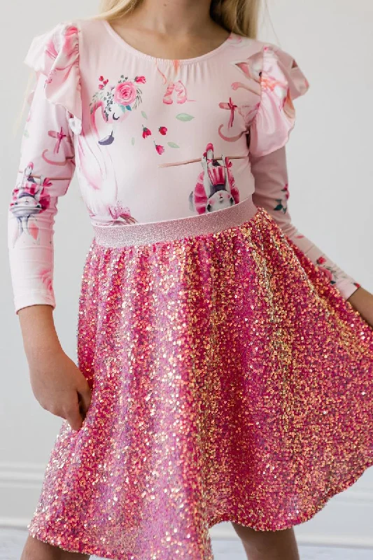 SALE Hot Pink Sequin Twirl Skirt denim skirt fashionable