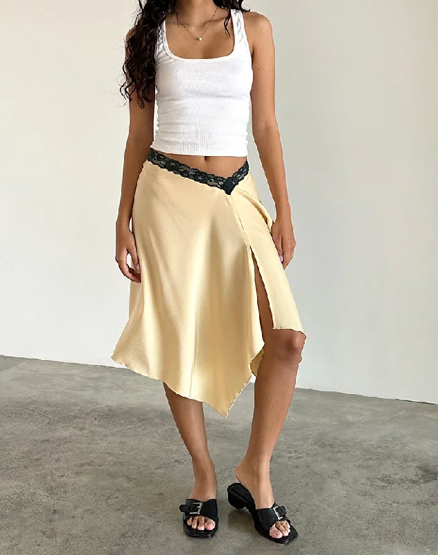Houda Midi Skirt in Buttermilk with Grey Lace slim fit skirt