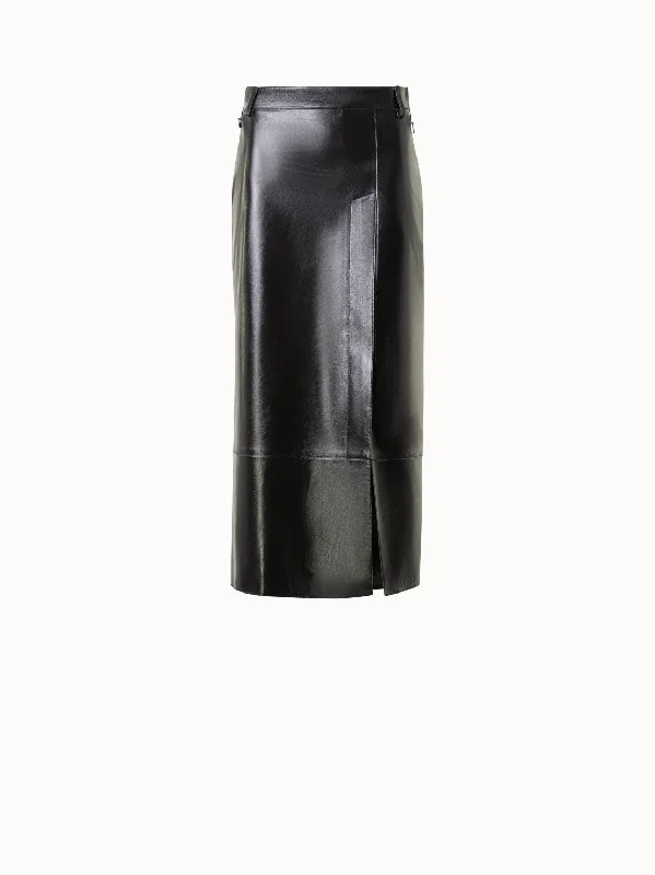 Lacquer Leather Pencil Skirt with Asymmetrical Slit denim skirt trendy