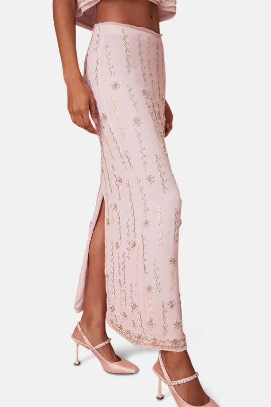 Goodall Embellished Midi Skirt Lilac ruffled skirt detail
