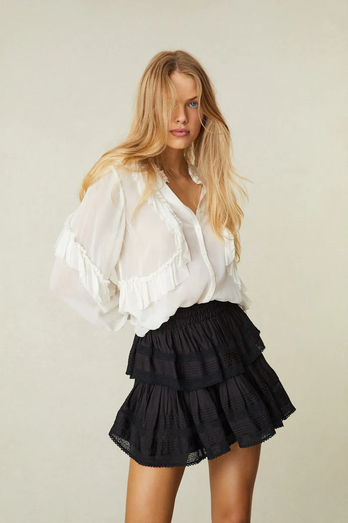 Ruffle Mini Skirt Black linen skirt breathable