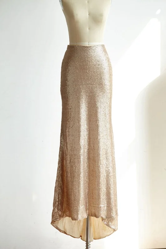 Matte Champagne Gold Long Sequin Fitted Skirt /Wedding Bridesmaid Skirt leather skirt refined