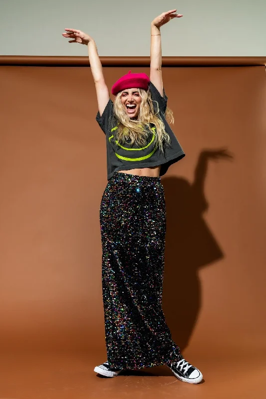 Disco Drama Rainbow Sequin Maxi Skirt leather skirt refined